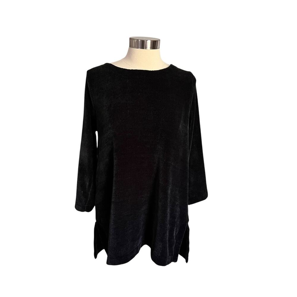 J.Jill Wearever Collection Chenille Knit Black  3/4 Sleeve A-Line Tunic  Small